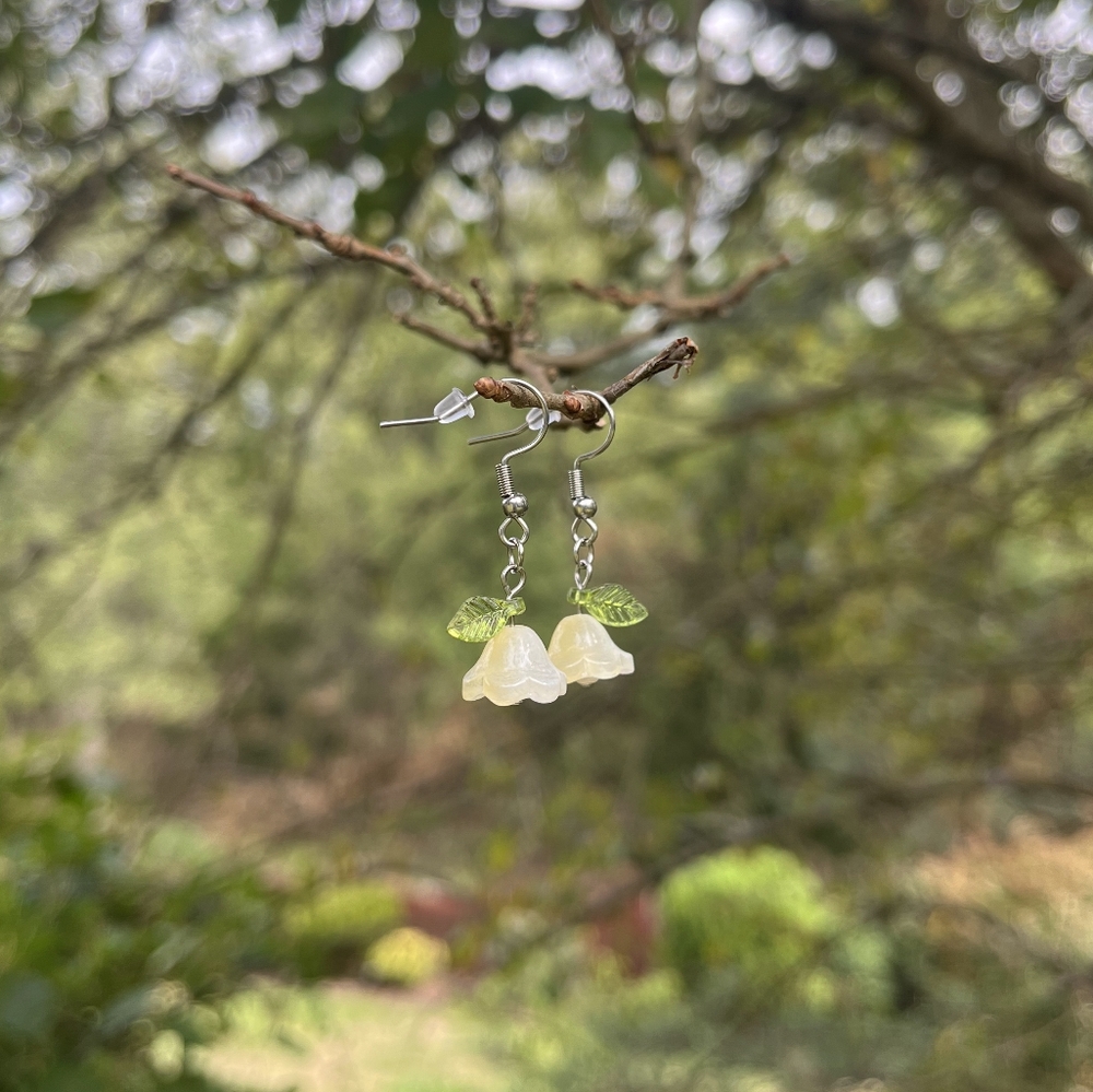 Lily of the Valley Earrings - Yellow - Stainless Steel and Glass- Hypoallergenic